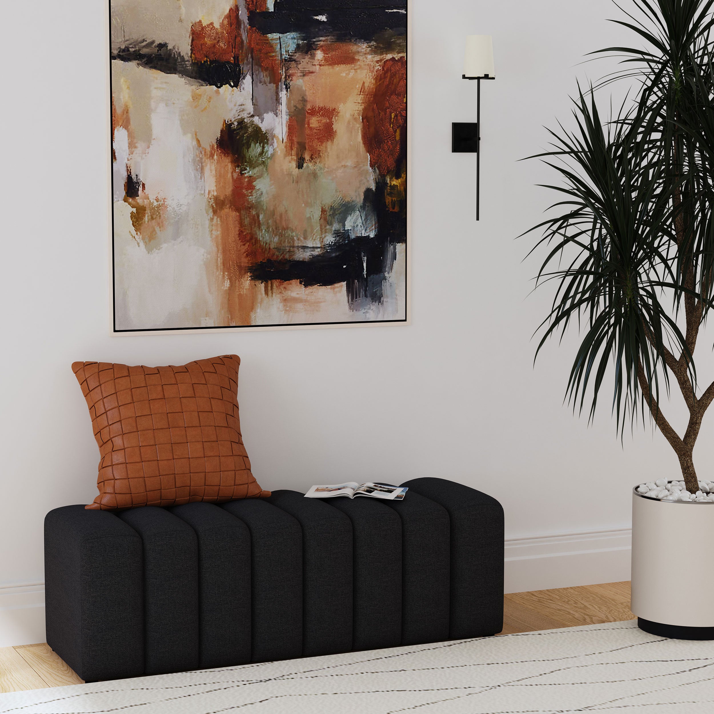 DelSur Charcoal Fabric Upholstered Tufted Accent Bench