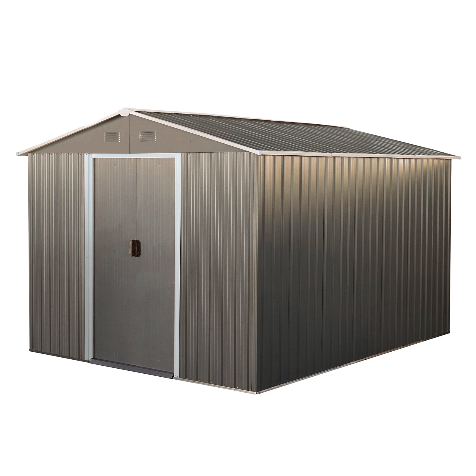 Gray Outdoor Metal Storage Shed with Metal Foundation and Sliding Doors