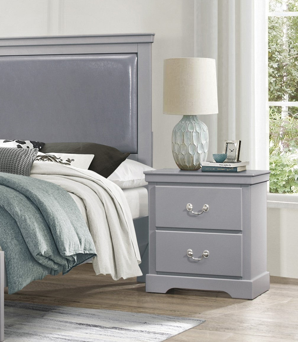 1pc Classic Traditional 2 Drawers Nightstand Gray Finish Bedroom Furniture Wooden Bedside Table Cabinet