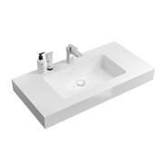 BB02-36-101, Integrated solid surface basin WITHOUT drain and faucet, glossy white color