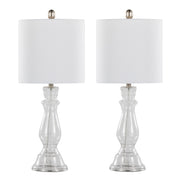 Bishop 24' Contemporary Glass Table Lamp in Clear Seeded Glass, Brushed Nickel and White Linen Shade from Grandview Gallery by LumiSource - Set of 2