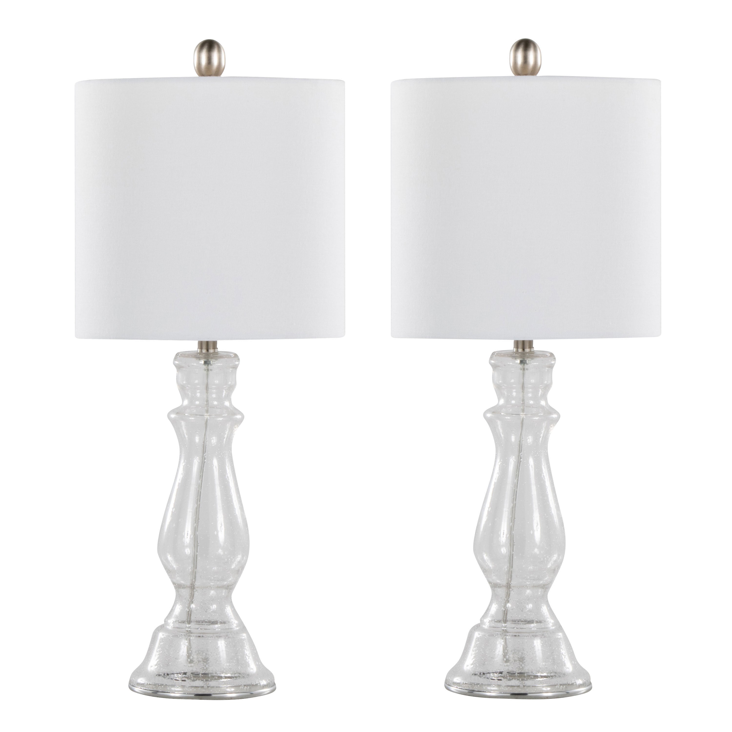 Bishop 24' Contemporary Glass Table Lamp in Clear Seeded Glass, Brushed Nickel and White Linen Shade from Grandview Gallery by LumiSource - Set of 2