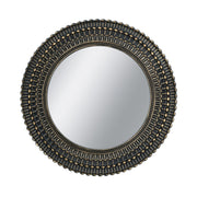 D26.5' Round Black And Gold Wooden Accent Mirror With Woven Texture