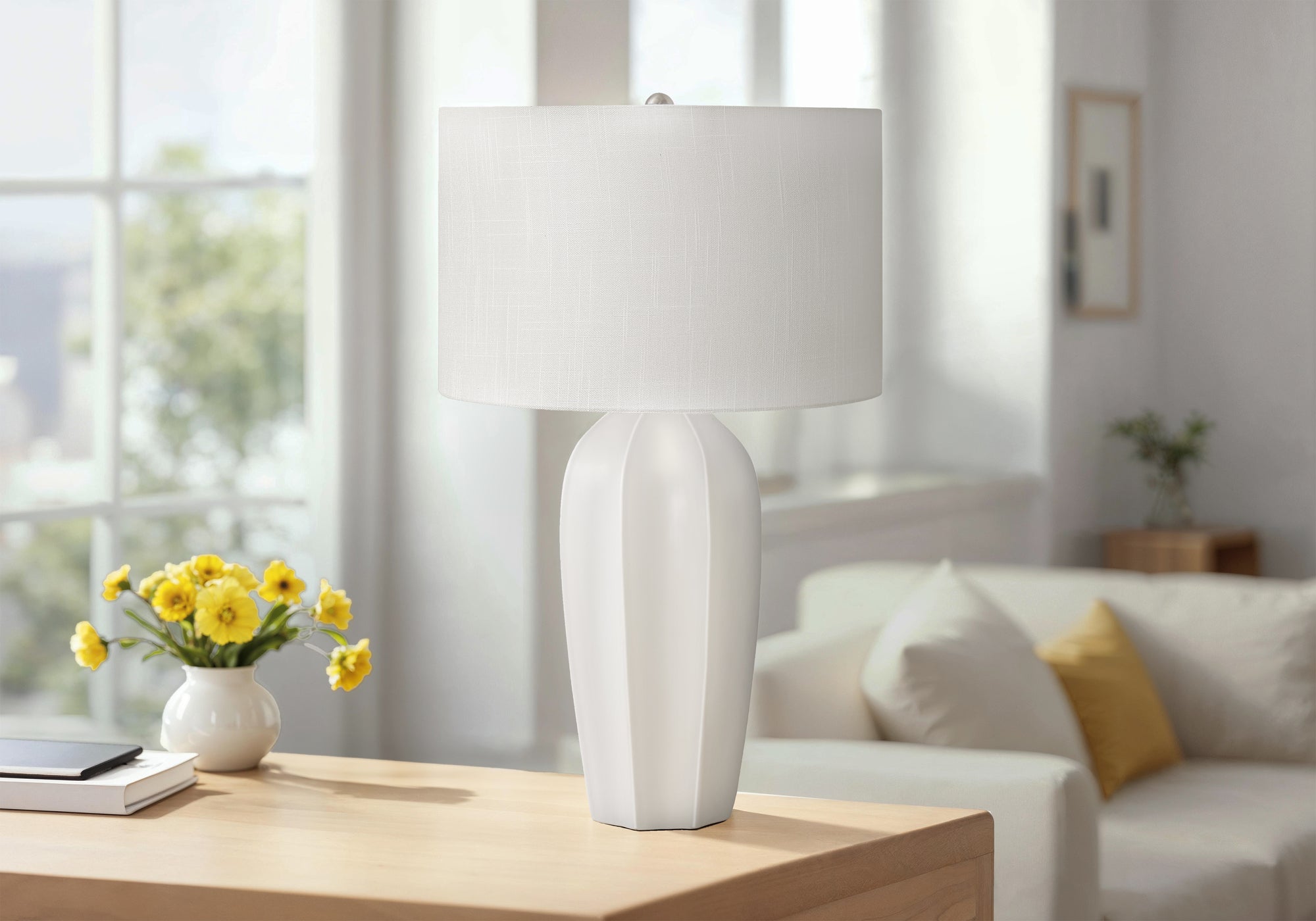 Lighting, 27'h, Table Lamp, Cream Ceramic, Ivory / Cream Shade, Modern