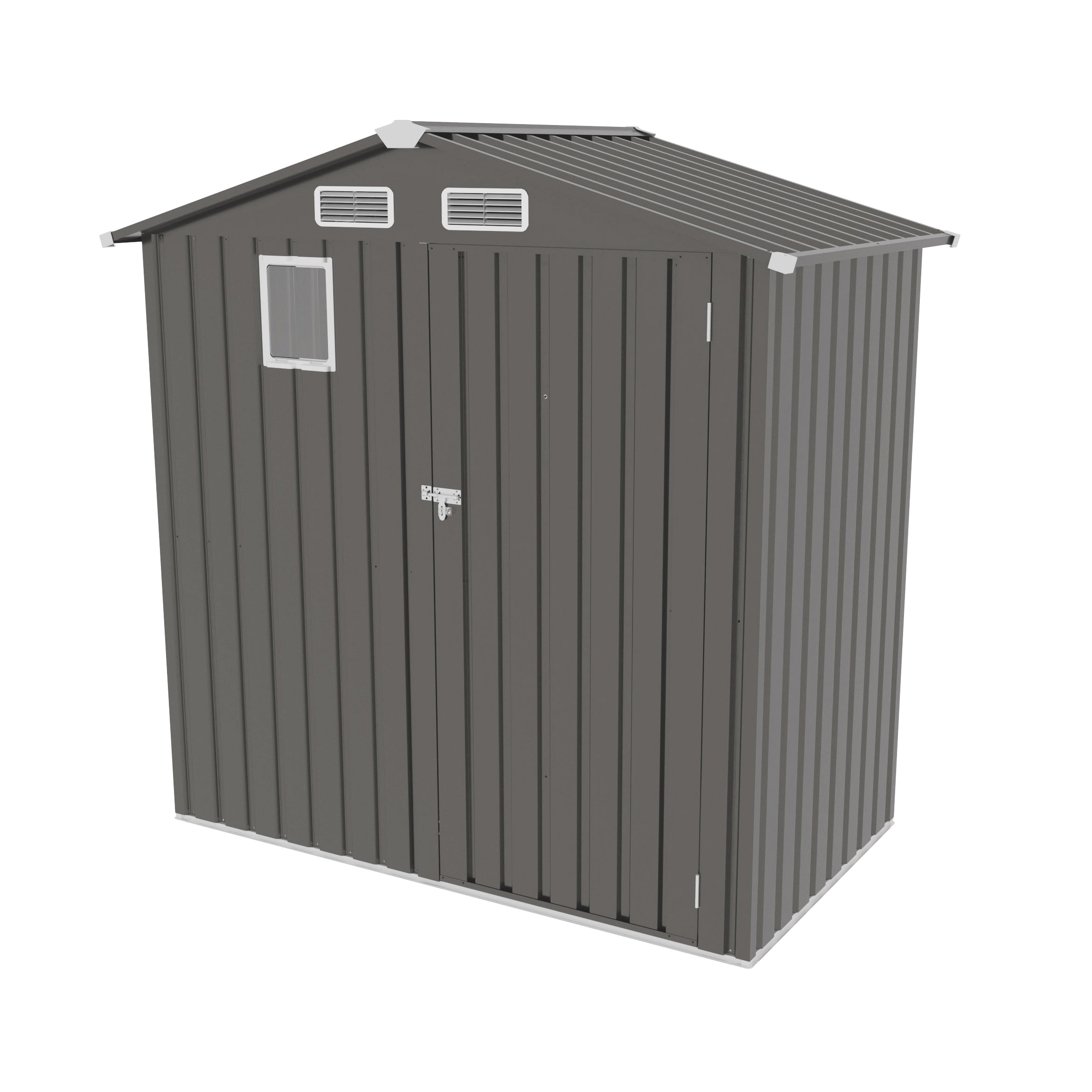 6X3.5FT Compact Metal Outdoor Storage Shed with Peaked Roof and Lockable Door, Gray,