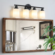 24' Modern 4-Light Vanity Bathroom Mirror Light, Frosted White Glass with Black Iron Frame, Contemporary Wall Sconce for Bedroom, Bathroom, And Dressing Room (Bulb Not Included)