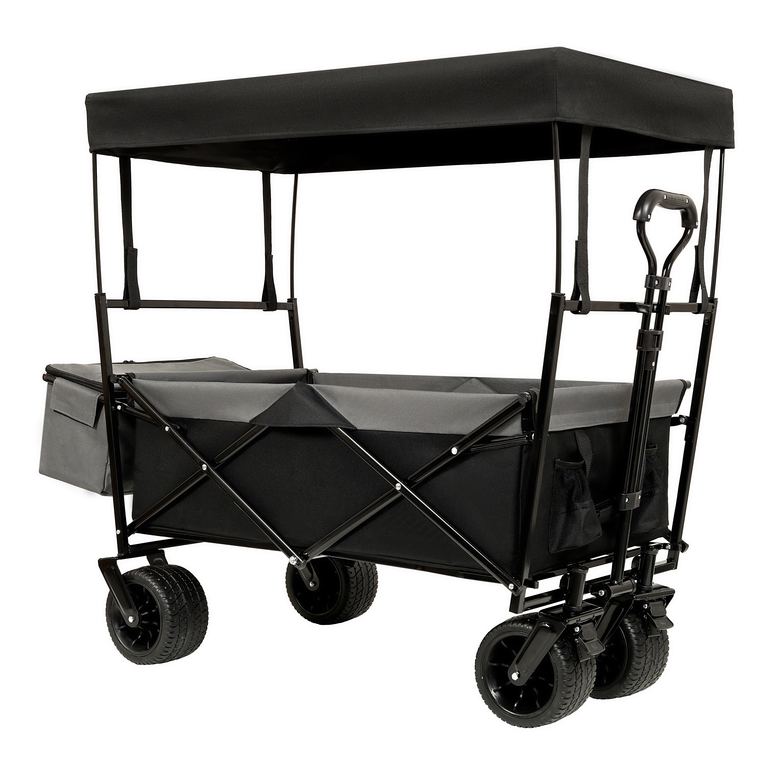 480Lbs Collapsible Wagon with Canopy,Wagon Stroller with 7' All-Terrain Wheels, Lightweight Foldable Wagon, Large Capacity for Camping, Shopping, Sports, and Garden Use,black with mosquito net