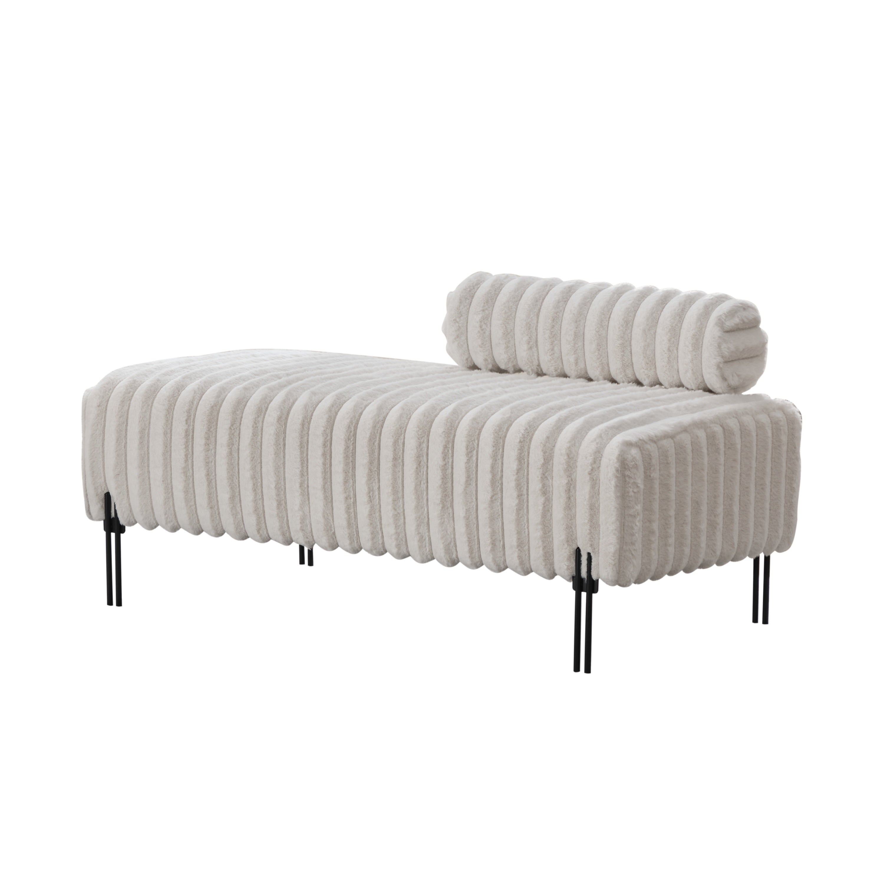 Elegant Upholstered Mini Loveseat with Adjustable Backrest, Beige Faux Fur, 49.6' Wide