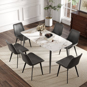 62.99' Modern Artificial Stone White Pandora Curved Edge Dark Grey Metal Leg Dining Table-Can Accommodate 6 People(Dining Table Only)