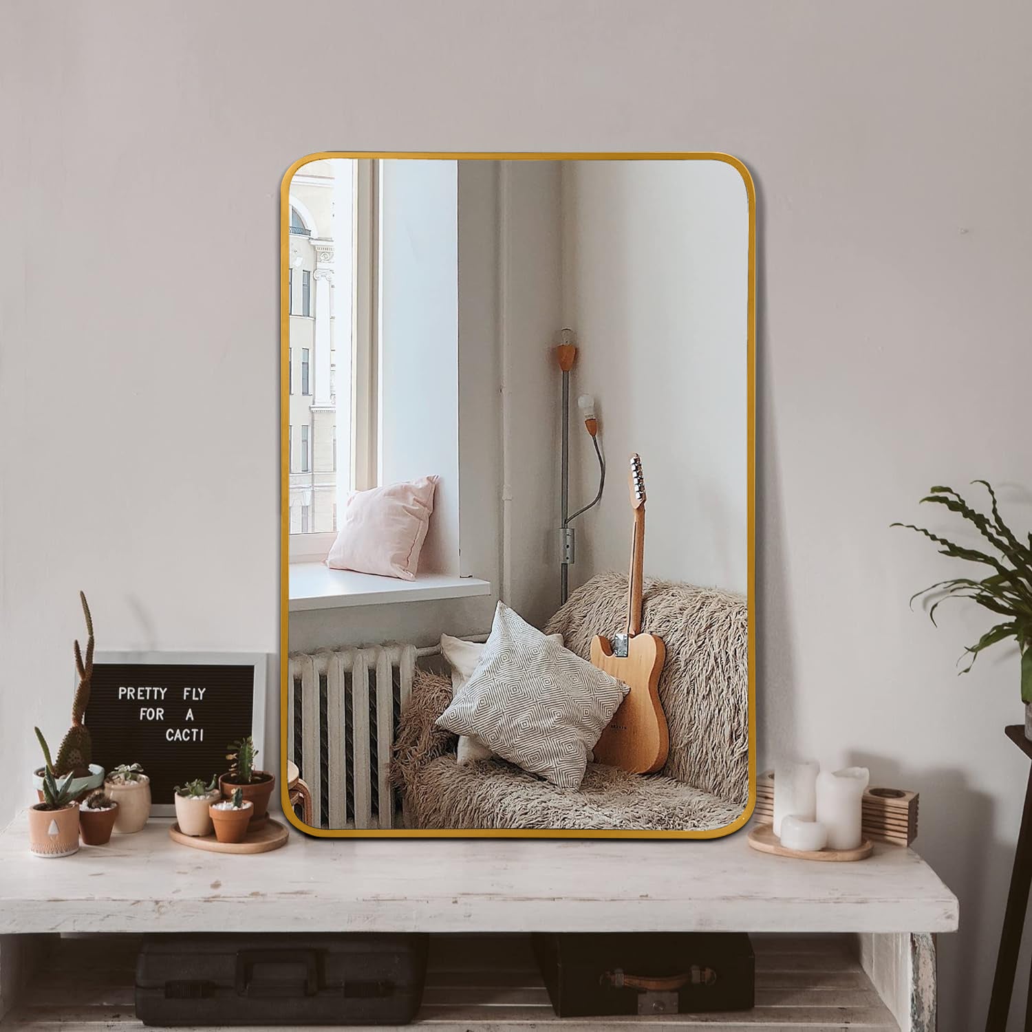 24x32 Inch Gold Metal Framed Rectangular Bathrrom Mirror for Wall.(W2203P183130)