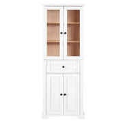 Modern White Bathroom Storage Cabinet with Tempered Glass Doors, Adjustable Shelves & Drawer, 67.2' Tall Freestanding Linen Tower