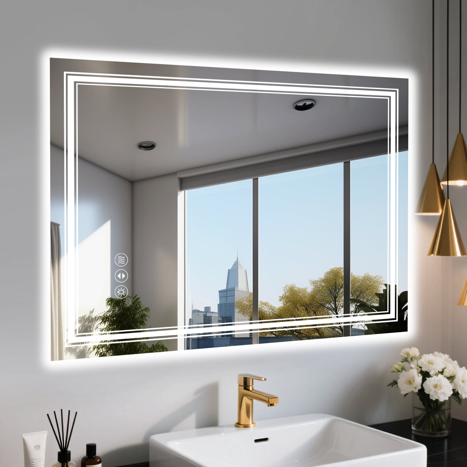 48x32 Inch Frameless LED Bathroom Mirror,Smart Mirror