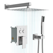 Dual Shower Head - 10 Inch Wall Mounted Square Shower System with Rough-in Valve, Chrome Finish, Stainless Steel and Brass