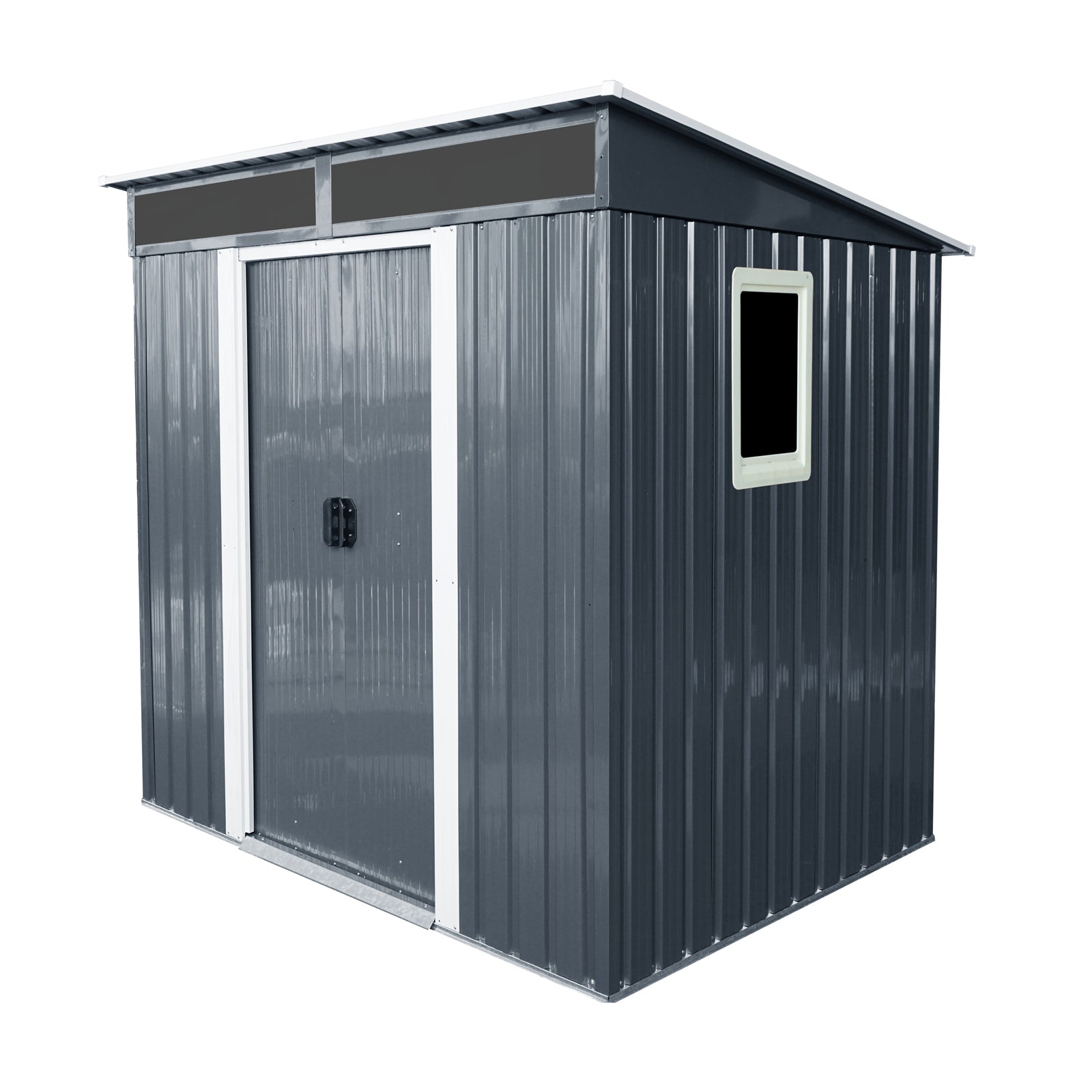 Modern Outdoor Metal Storage Shed with Window and Transparent Plate, Black and White, 6ft x 5ft