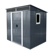 Modern Outdoor Metal Storage Shed with Window and Transparent Plate, Black and White, 6ft x 5ft