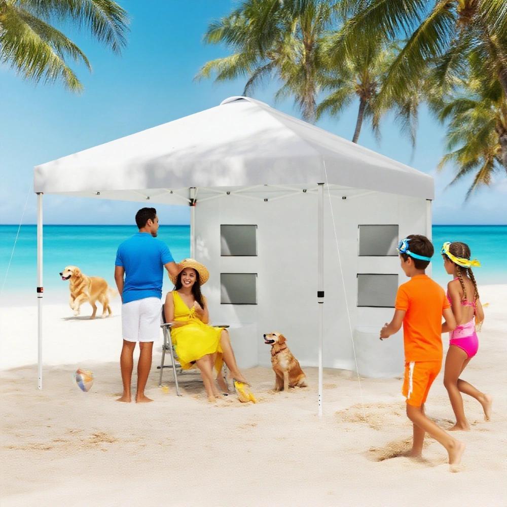 10x 10 ft party tent w/ Sidewall with  Height Adjustable Instant Sun Shelter w/ Storage Pockets, White