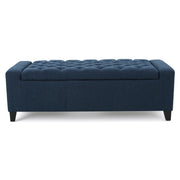 GUERNSEY Ottoman Dark Blue Fabric Storage with Tufted Top 20.50 D x 51.00 W x 17.00 H