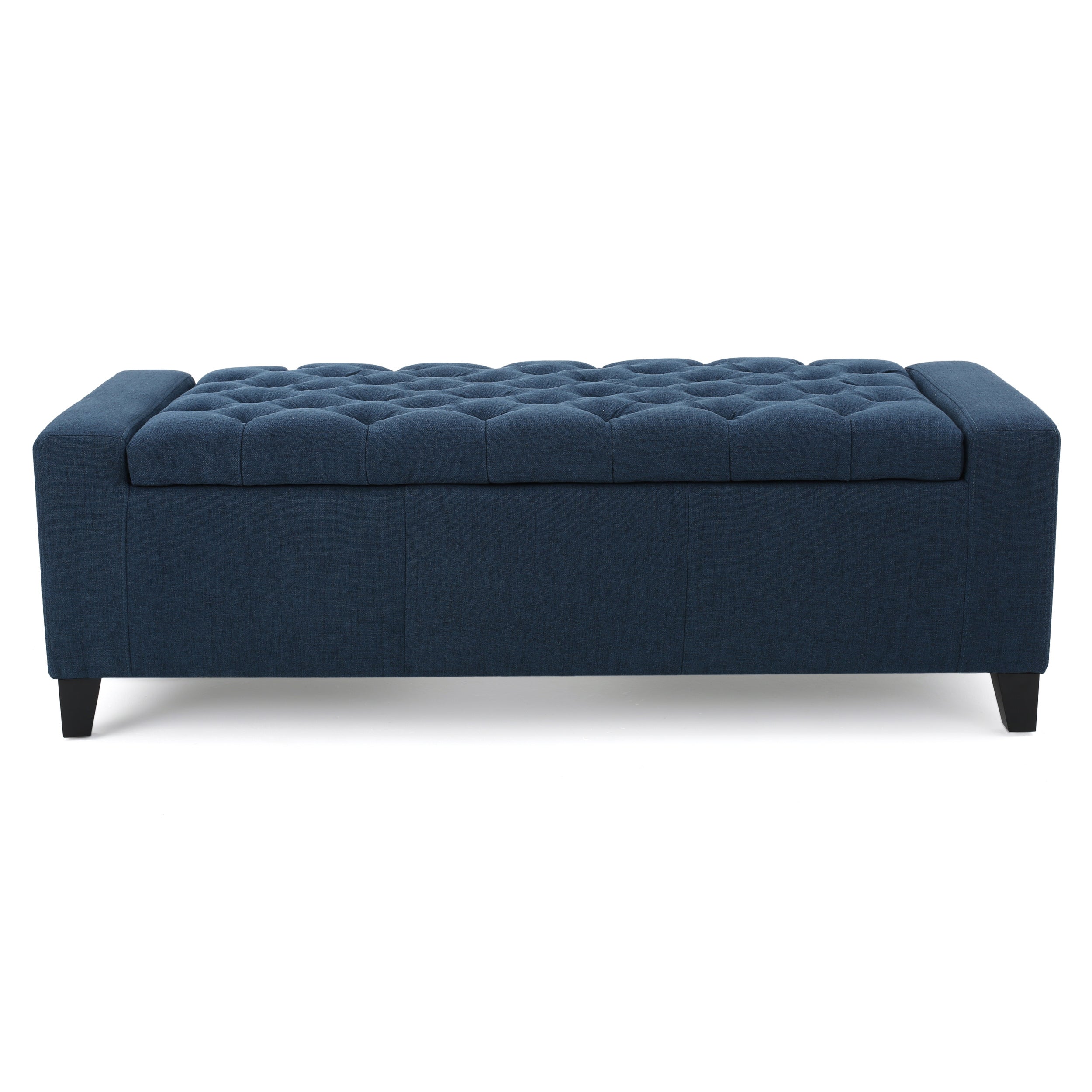 GUERNSEY Ottoman Dark Blue Fabric Storage with Tufted Top 20.50 D x 51.00 W x 17.00 H
