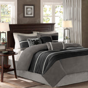 7 PC Pieced Faux Suede Comforter Set Black Full