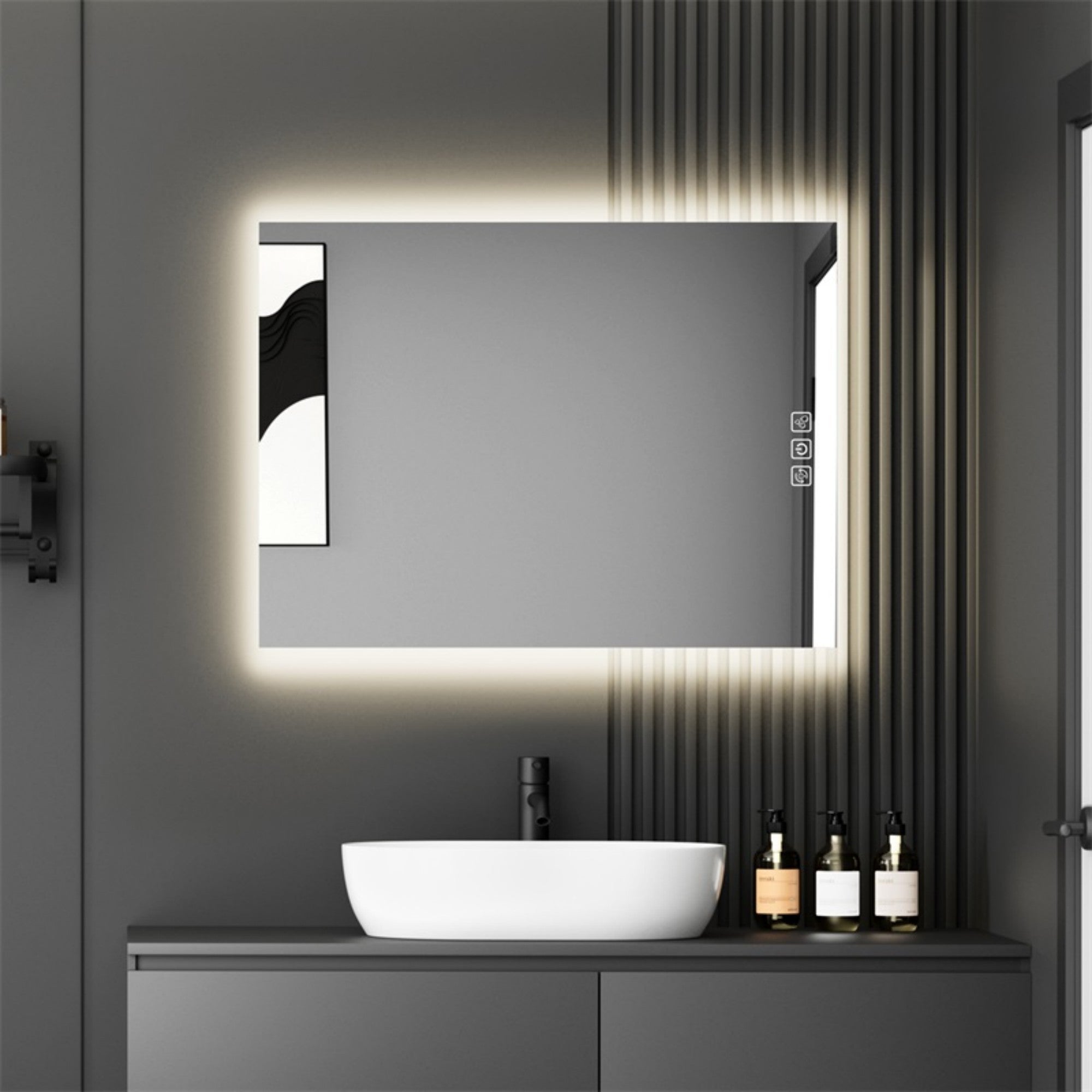 32' x 24' LED Bathroom Mirror Bright Backlight, 5 Mins Defog, Full HD Reflected Wall Mounted Vanity Mirror, 3 Colors Stepless Dimmable, CRI90+, Memory Function, Anti-Fog