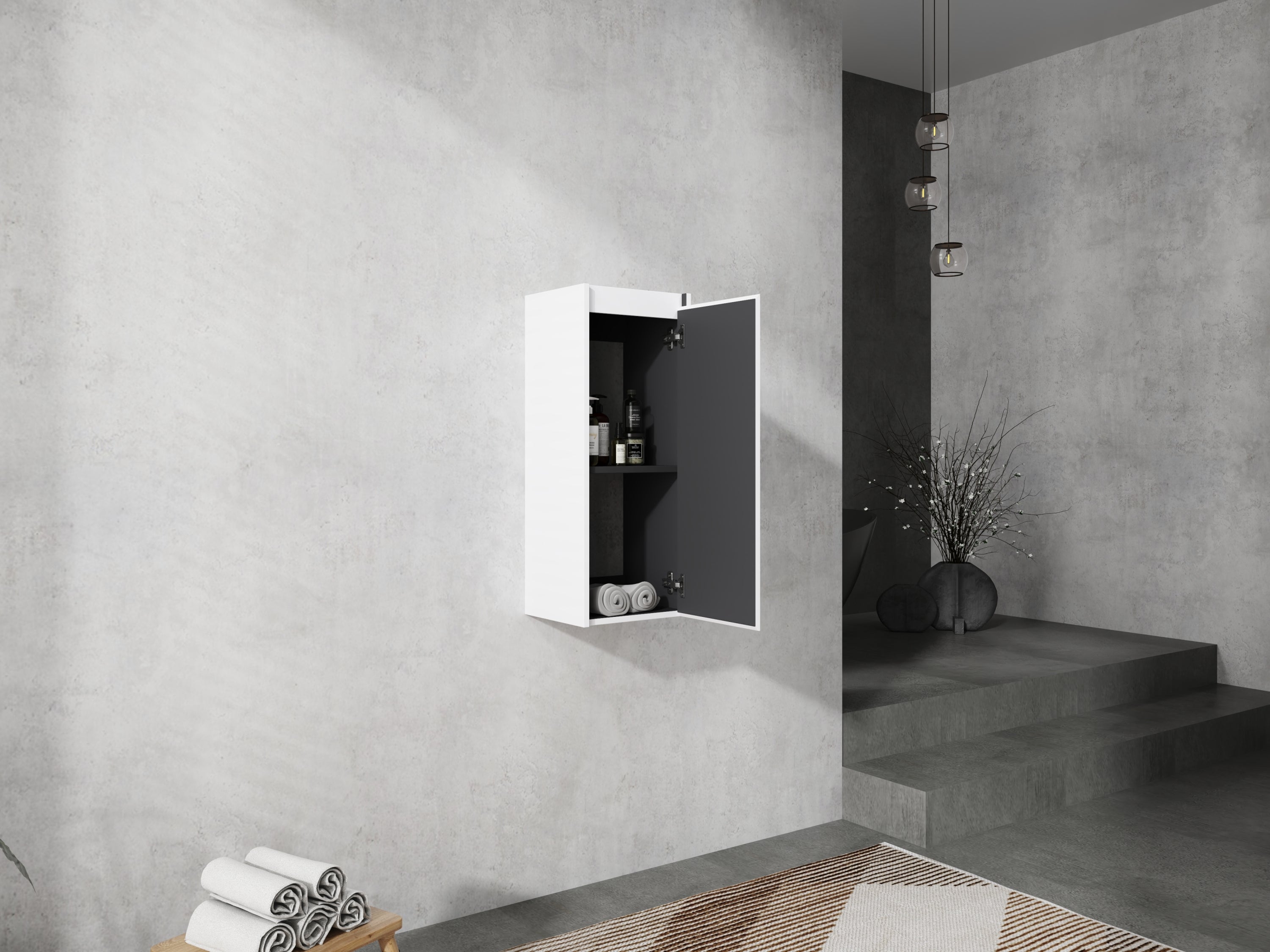 12' Bathroom Side Cabinet,Soft Close Doors,Float Mounting Design,(KD-Packing)