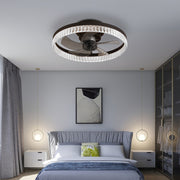 20' Brown Ceiling Fan with LED Light – Modern Flush Mount Fan Light for Bedroom, Living Room, and Home Décor with Crystal Ring Design