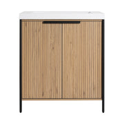 Modern 30' Freestanding Bathroom Vanity with Resin Sink & Soft-Close Cabinet Doors in Light Coffee Plywood