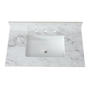 Elegant Sintered Stone Bathroom Vanity Top with Rectangular Undermount Ceramic Sink, Carra White, 37' x 22'
