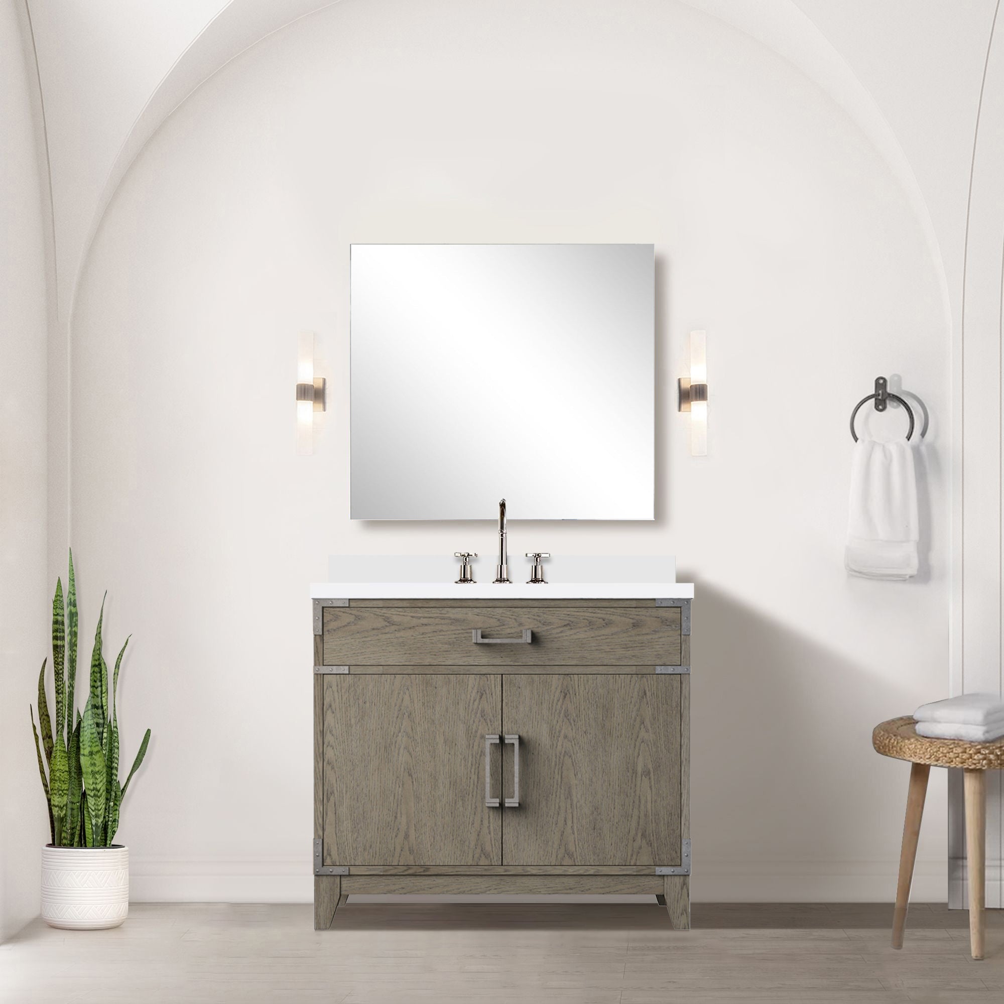 Grey Oak Single Bath Vanity 36 in. W x 22 in. D, Cultured Marble Top, and Faucet Set