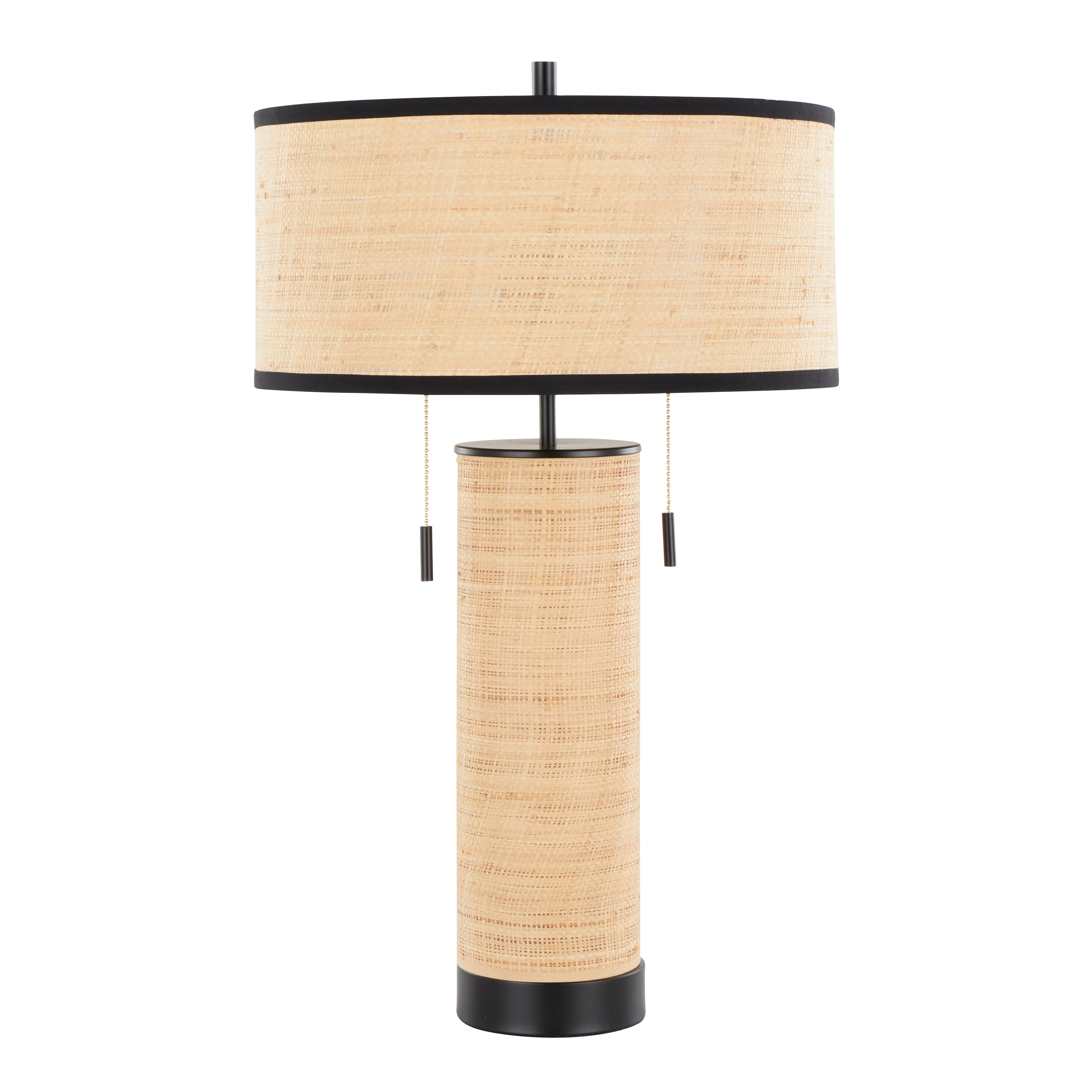 Cylinder Rattan 29' Contemporary Rattan Table Lamp in Black Metal and Natural Rattan from Grandview Gallery by LumiSource