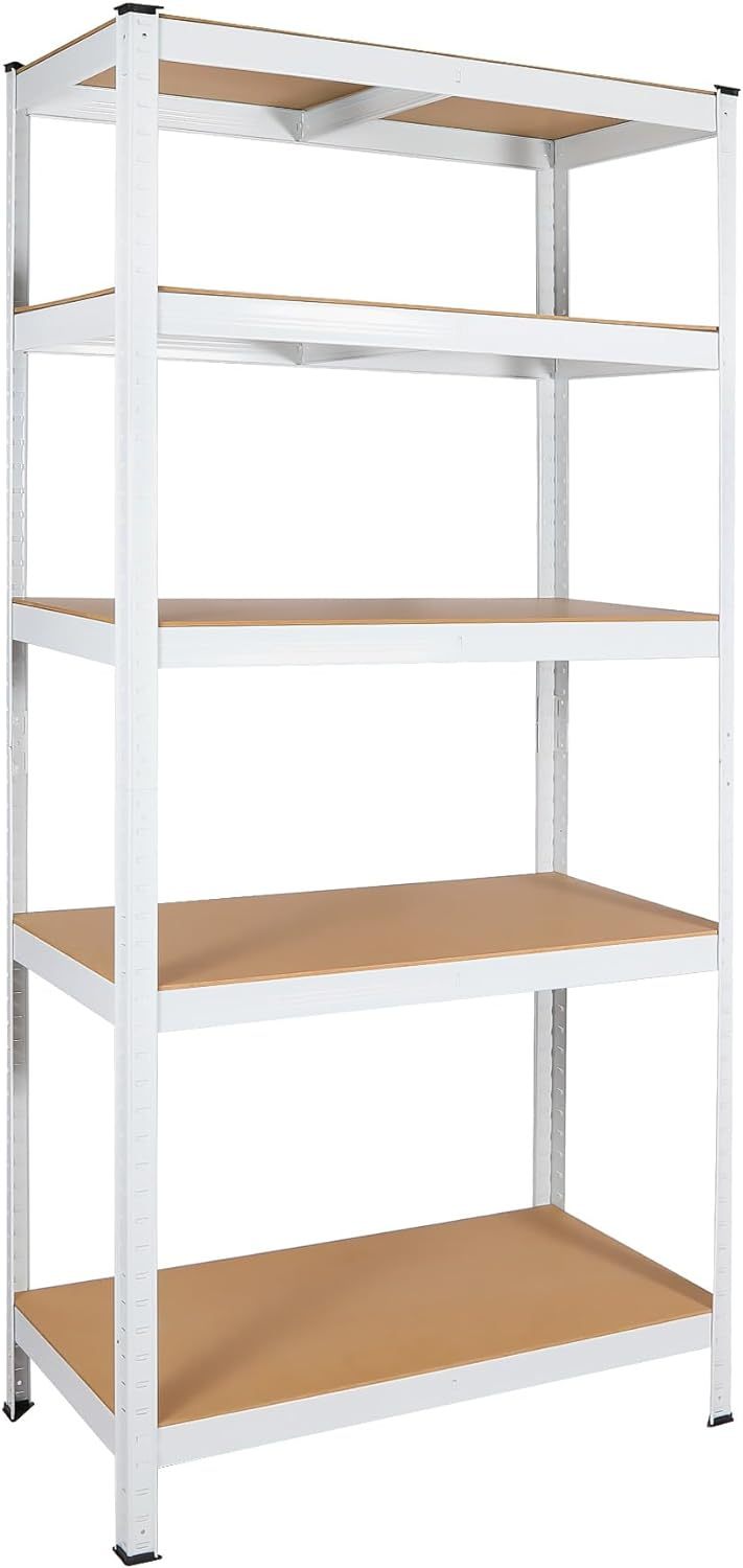 5 Tier Laminated White Metal Shelving Unit Adjustable Garage Storage Utility Rack Heavy Duty Shelves Organization Multipurpose Shelf Warehouse Basement Pantry 29' W x 12' D x 59' H 1Pack