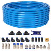 1/2 Inch OD×60 Feet PU Air Tube Kit,Garage Air Compressor Accessories Kit,Industrial Type Quick Connect Coupler and Plug,Blue Tubing