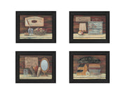 'Bathroom I Collection ' 4-Piece Vignette By Pam Britton, Printed Wall Art, Ready To Hang Framed Poster, Black Frame