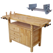 Wood Workbench - Wooden Workbench for Garage Workshop and Home, with Rapid Action Woodworking Vise 10.5 Inch Jaw Width Made with Heavy-Duty Cast Iron , GRAY COLOR