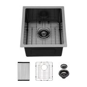 Gunmetal Black Kitchen Sink 15'x 17'x 10' Single Bowl 16 Gauge Stainless Steel Undermount