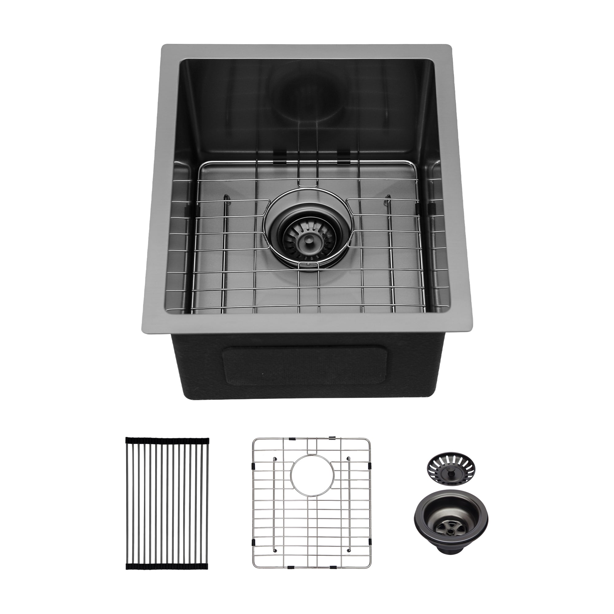 Gunmetal Black Kitchen Sink 15'x 17'x 10' Single Bowl 16 Gauge Stainless Steel Undermount