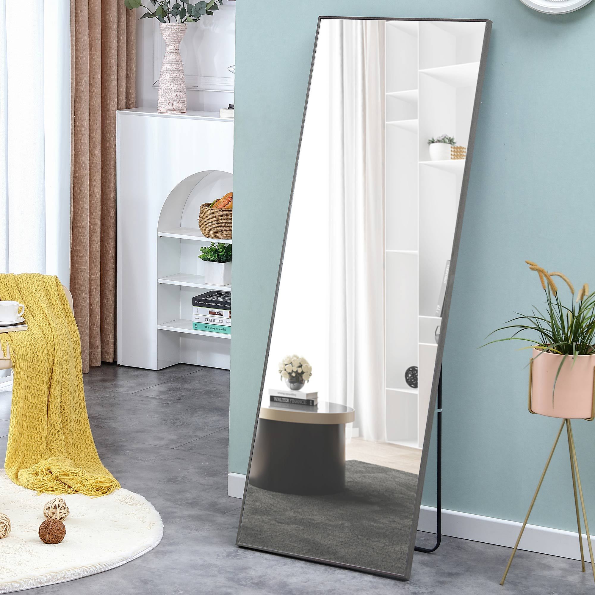 The 4th generation gray solid wood frame full body mirror, dressing mirror, bedroom porch, decorative mirror, clothing mirror, floor mirror, wall mirror.