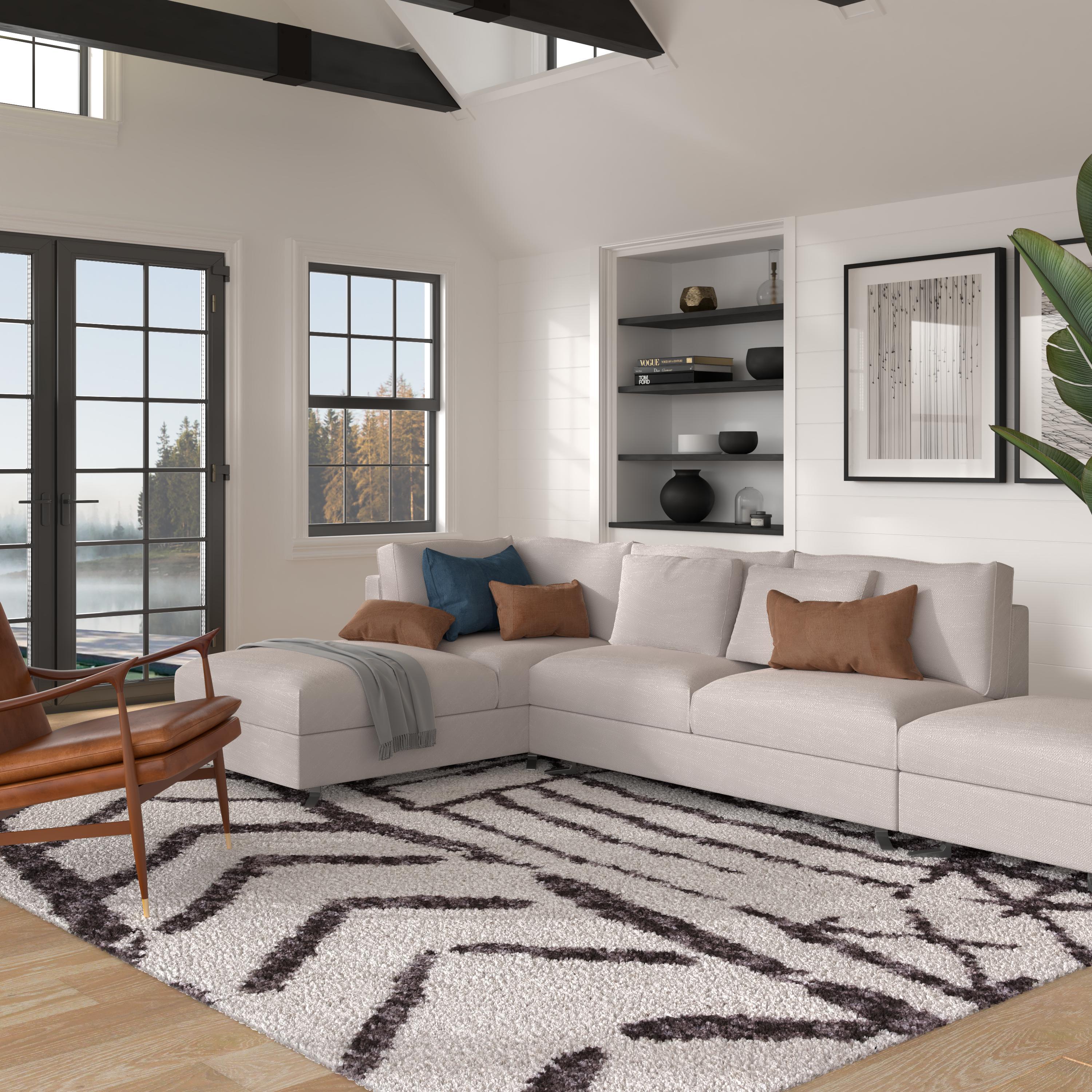 Jesee White and Dark Gray Polyester Area Rug