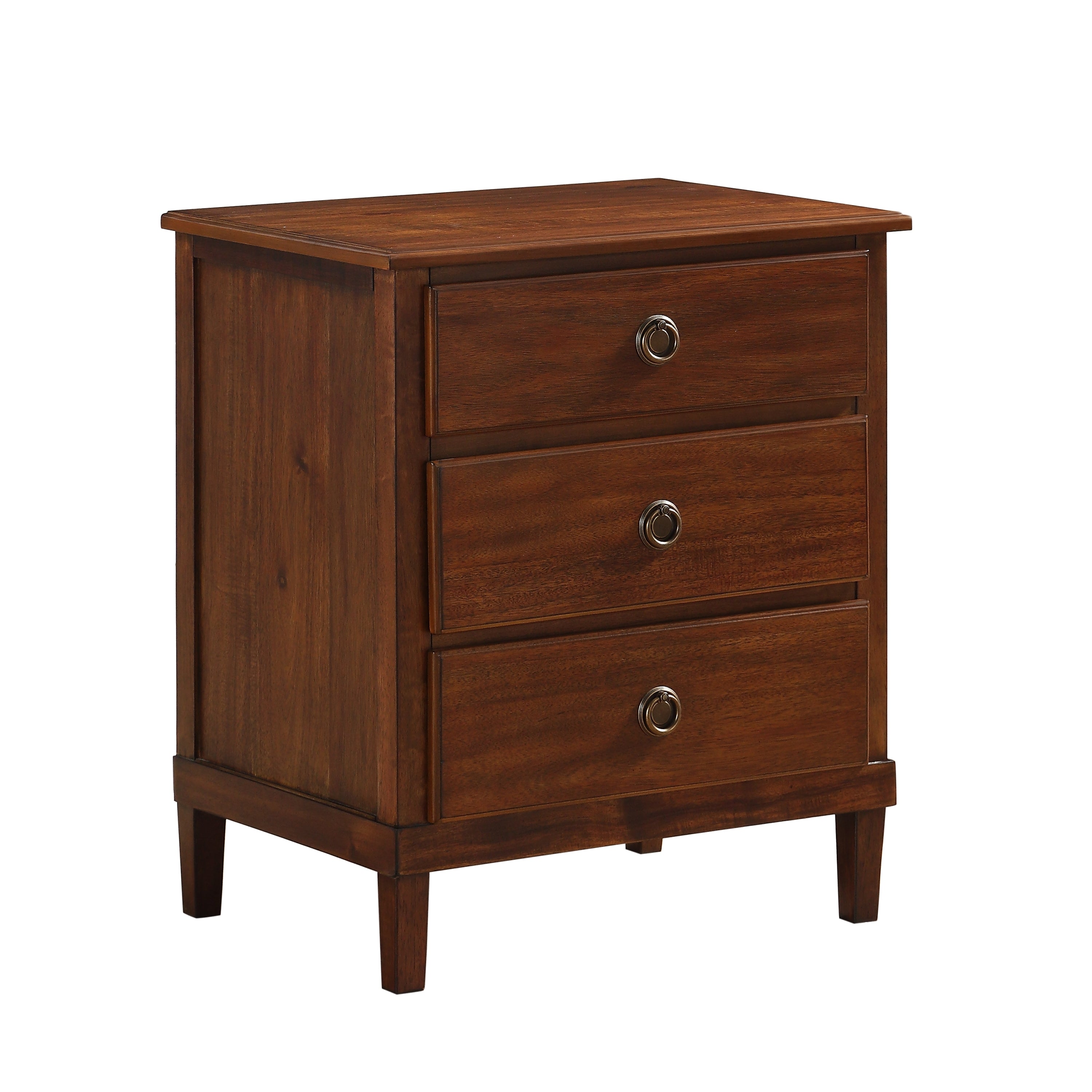 Chamberlin Brown 3-Drawer Nightstand with Antique Bronze Hardware