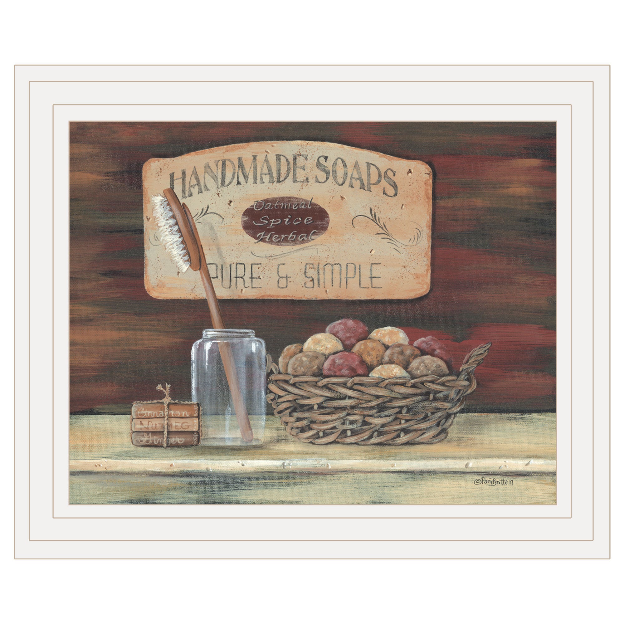 'HANDMADE SOAPS'-by Pam Britton, Ready to Hang Framed print, White Frame