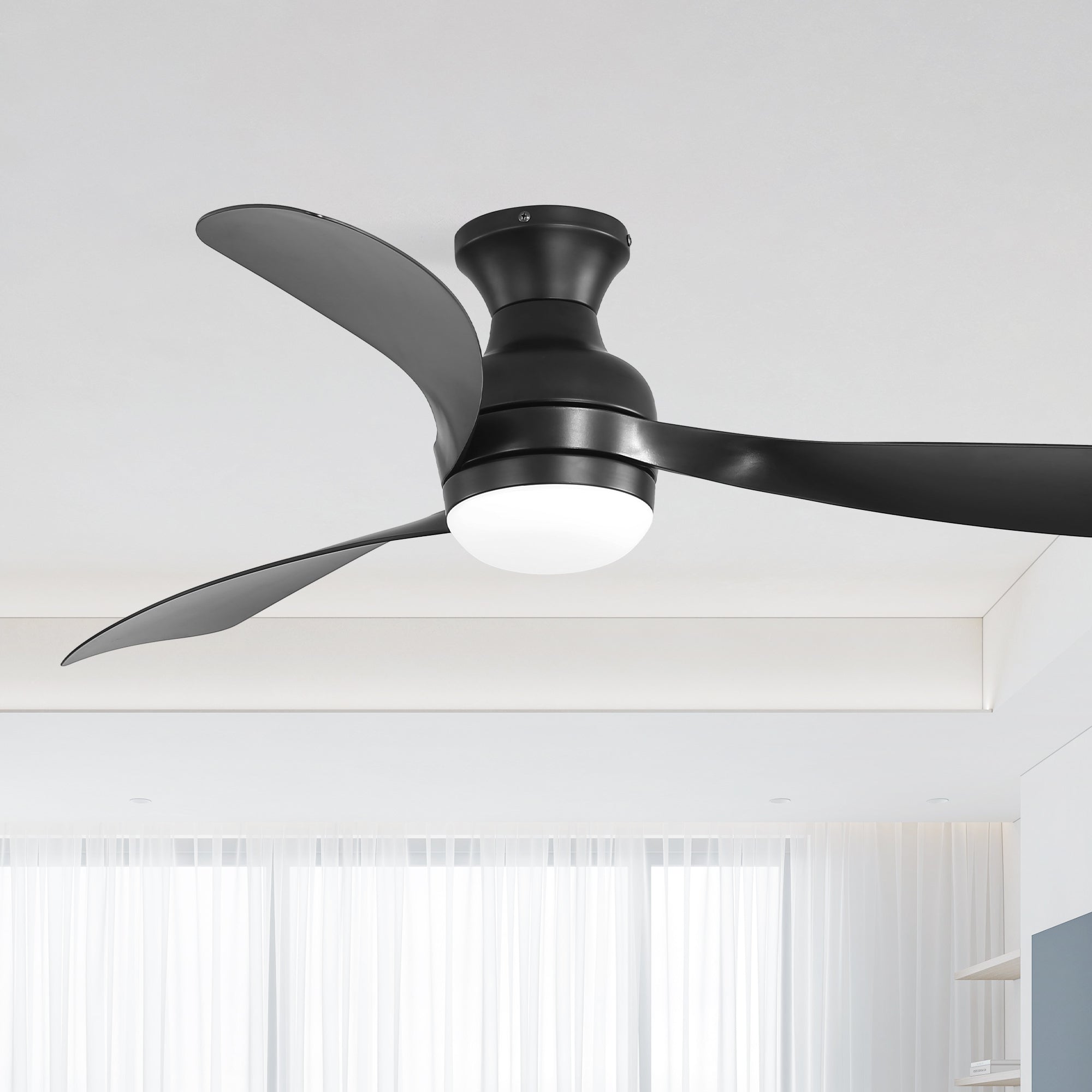 Sofucor 1 PC 52-Inch Fulsh Mount Ceiling Fan With Light,18W LED Dimmable Light With Memory Function,DC Motor,1/4/8H Timer Setting