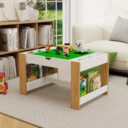 Kids 2 in 1 Play Table with 7 Storage Compartments,Compatible with LEGO Building Block,Modern Activity Learning Table Game Furniture-White