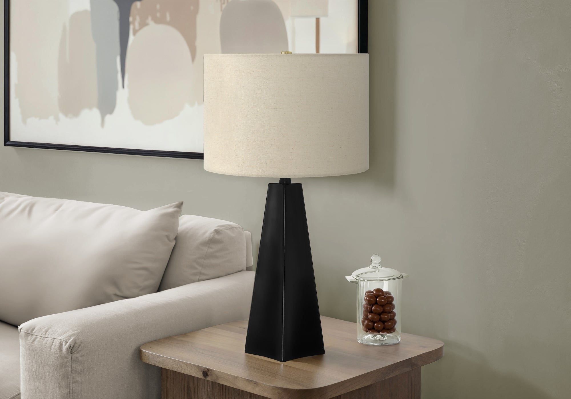 Lighting, 27'h, Table Lamp, Black Resin, Beige Shade, Modern