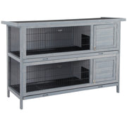 PawHut 54' 2-Story Large Rabbit Hutch Bunny Cage Wooden Pet House Small Animal Habitat with Lockable Doors, No Leak Tray and waterproof Roof for Outdoor/Indoor Grey