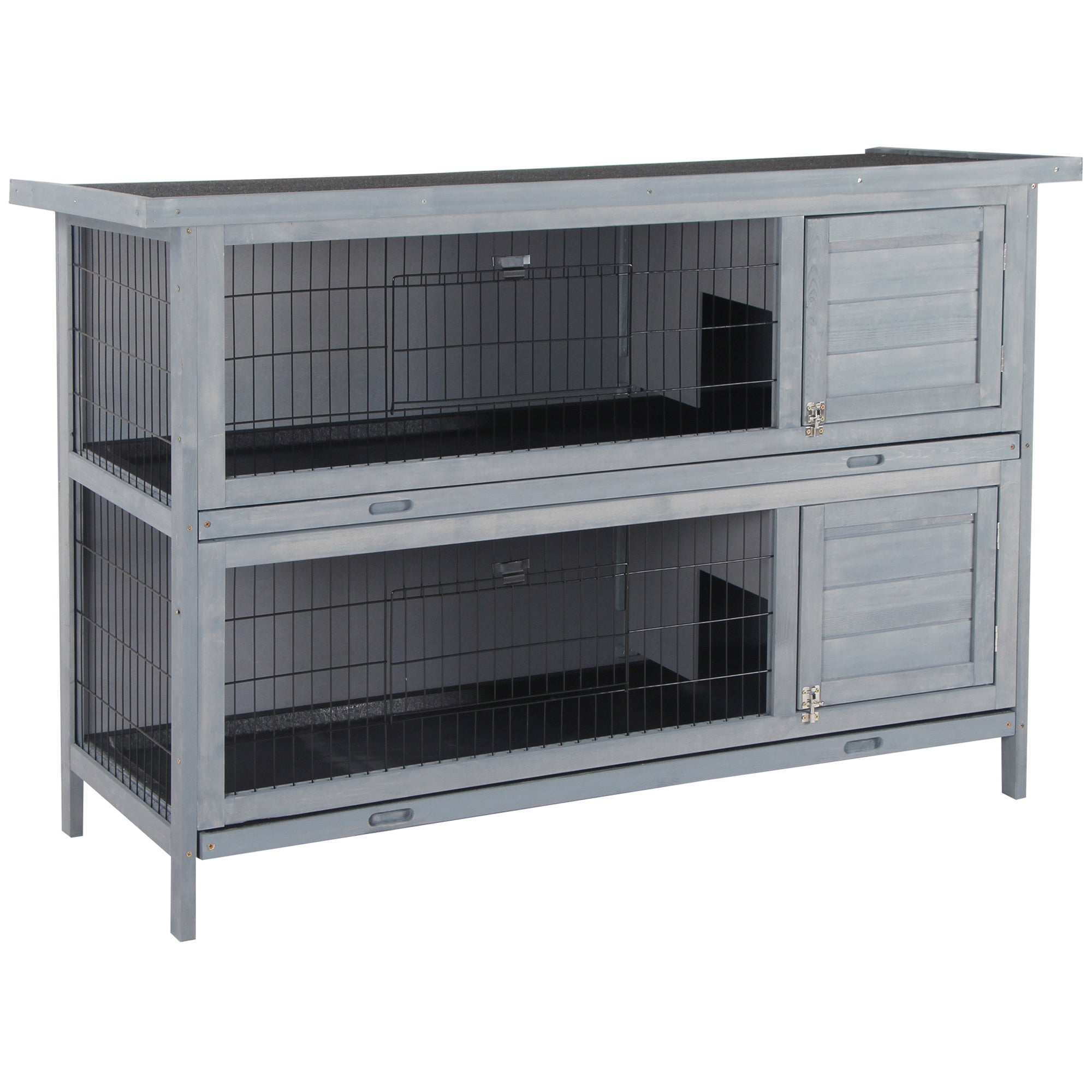 PawHut 54' 2-Story Large Rabbit Hutch Bunny Cage Wooden Pet House Small Animal Habitat with Lockable Doors, No Leak Tray and waterproof Roof for Outdoor/Indoor Grey