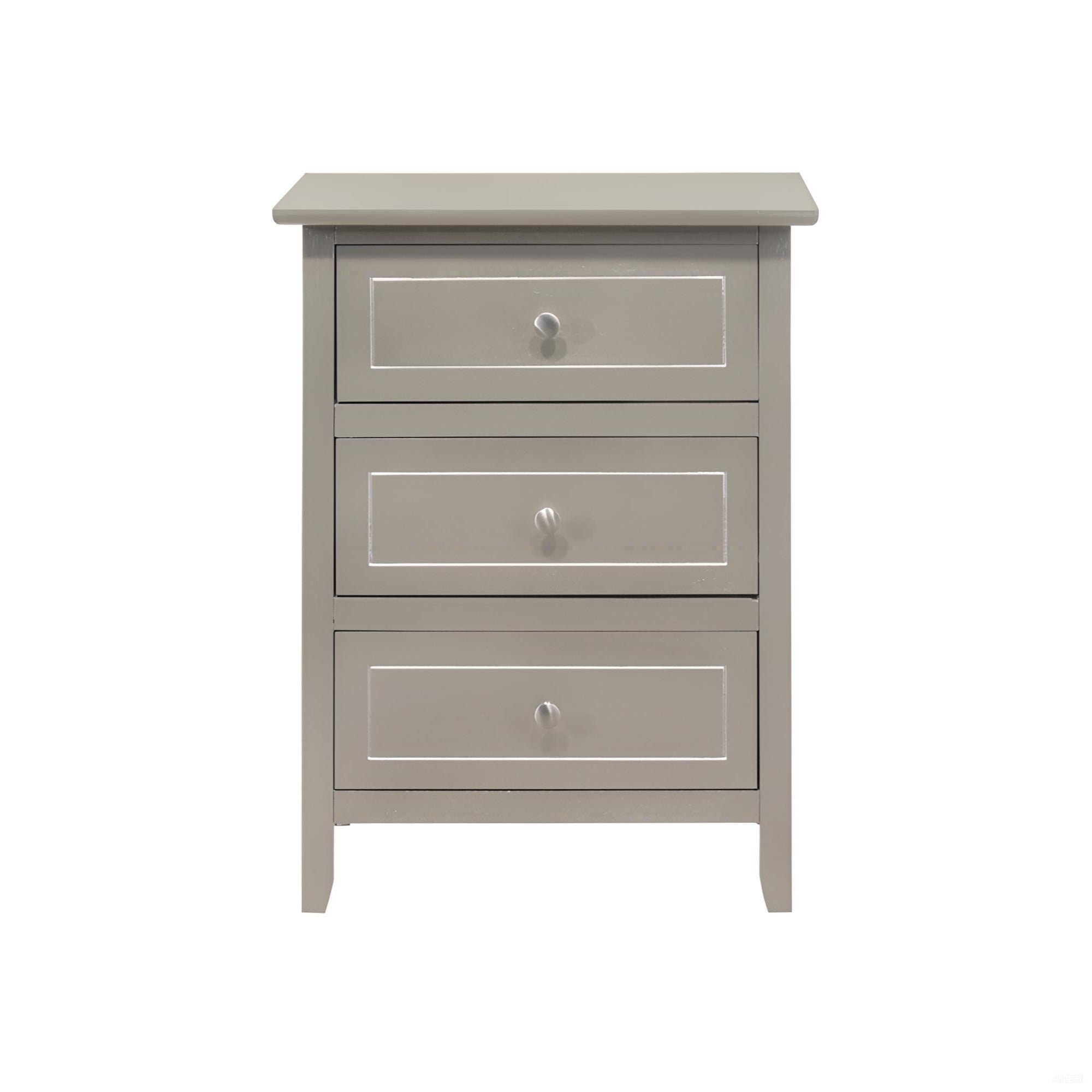 Sleek Contemporary Nightstand with Silver Champagne Finish in Durable Wood Solids and Veneers