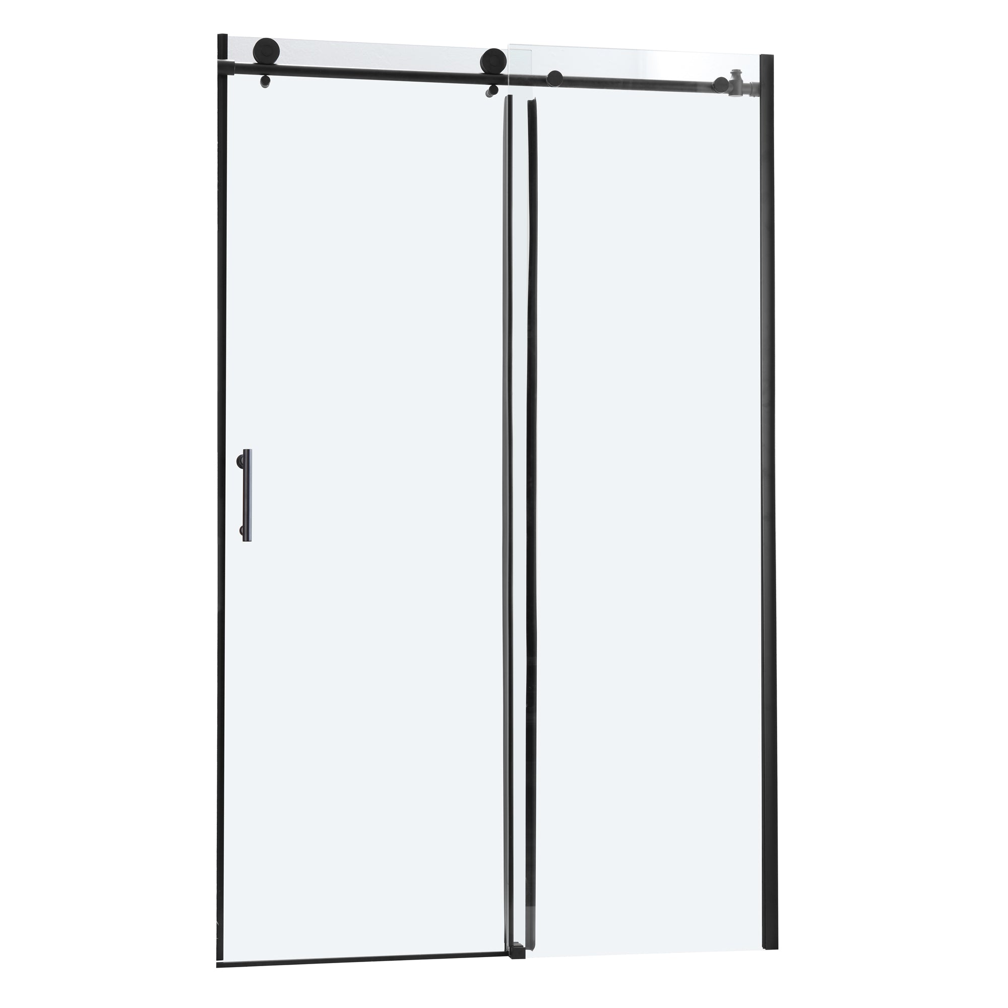 48' W x 76' H Matte Black Single Sliding Bypass Shower Door Enclosure with Tempered Glass