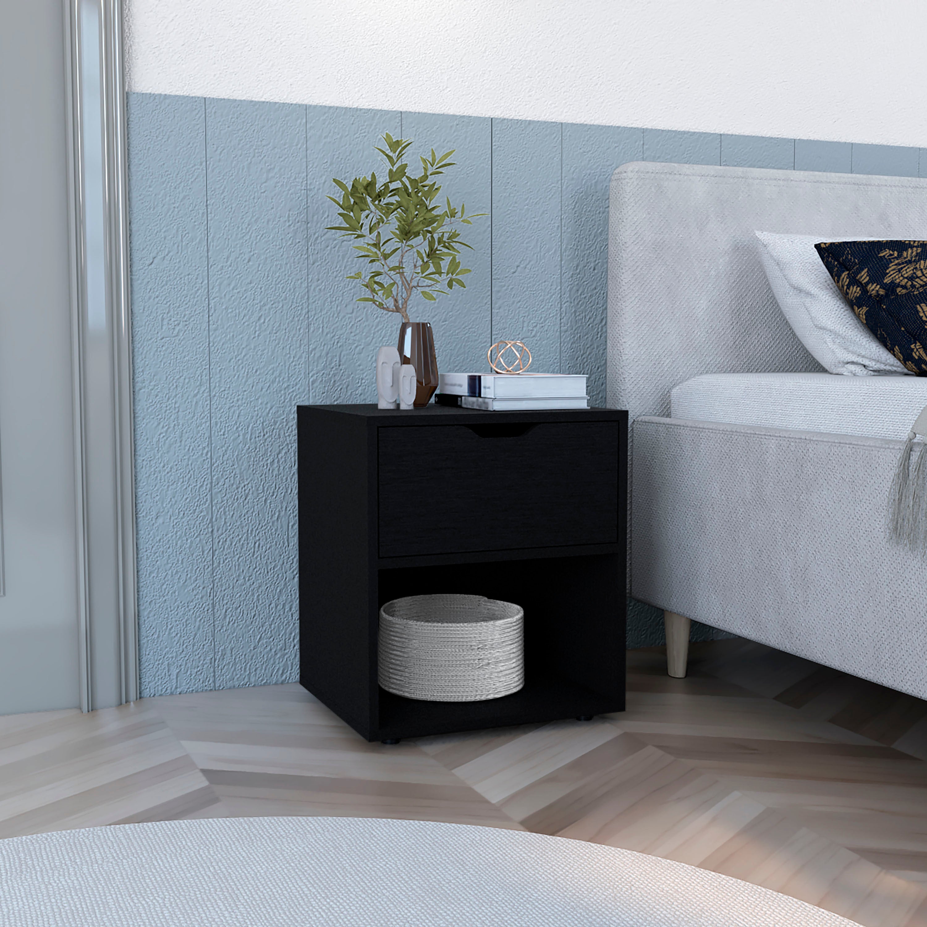 19.7' High Nightstand End Table with Open Shelf,Black