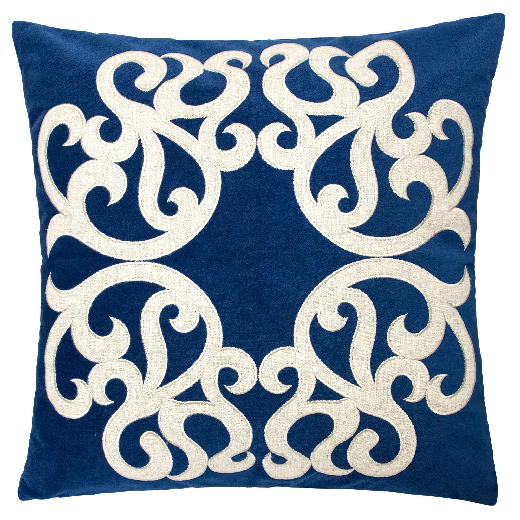 Dora Vintage Vine Indigo Polyester Velvet Pillow Cover with Matching Back, 20x20 inches