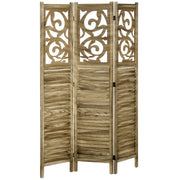 HOMCOM 3 Panel Room Divider, 5.5' Tall Wood Indoor Portable Folding Privacy Screens, Double Hinged Partition Wall Dividers for Home Office, Brown